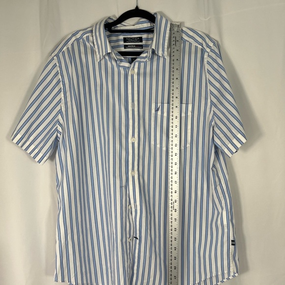 Nautica White and Blue Striped Button Down Shirt - Picture 6 of 11